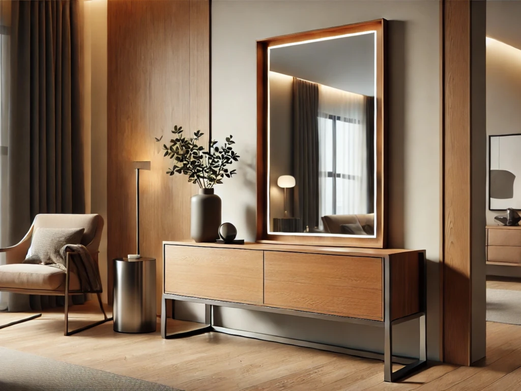 آینه کنسول پایه فلزی چوبی