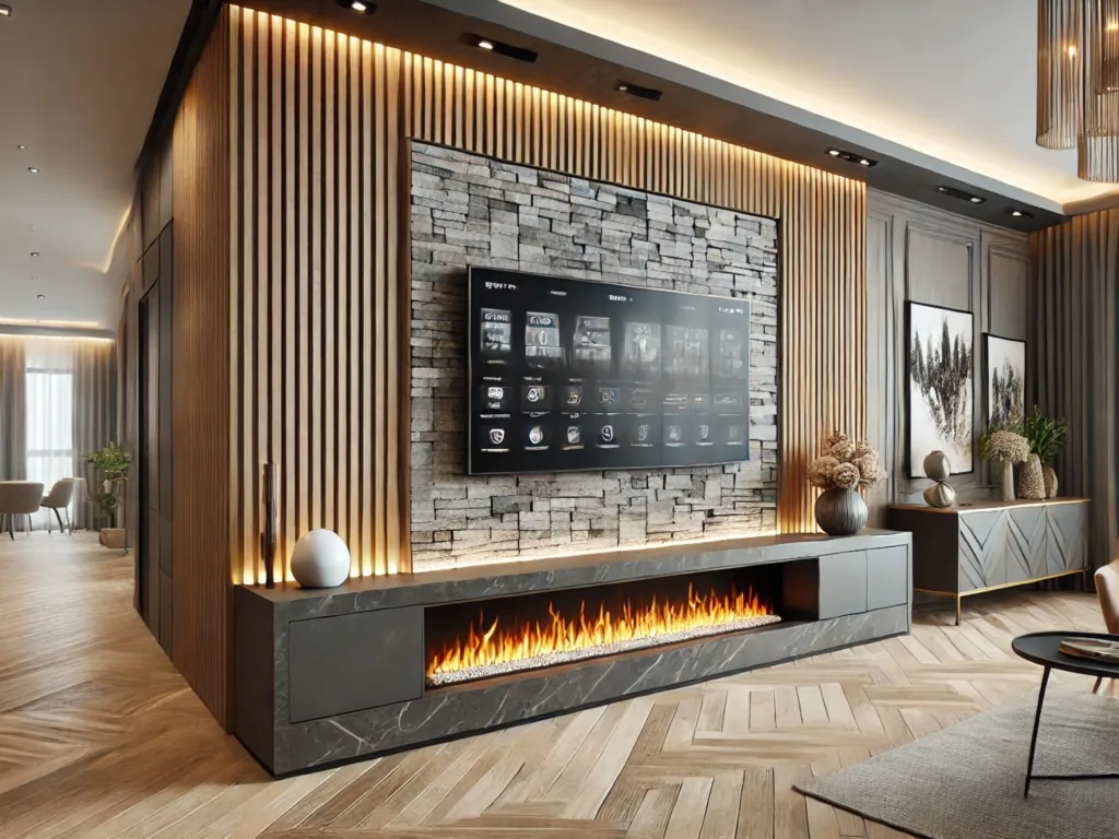 تی وی وال با شومینه