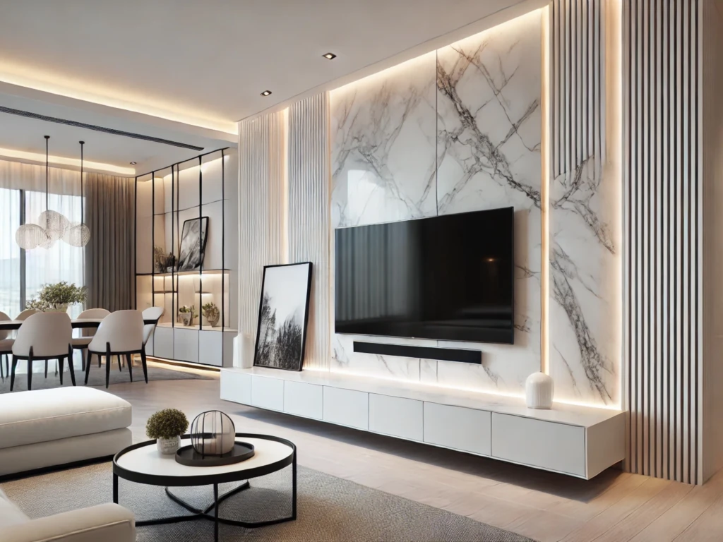 تی وی وال سفید مرمری