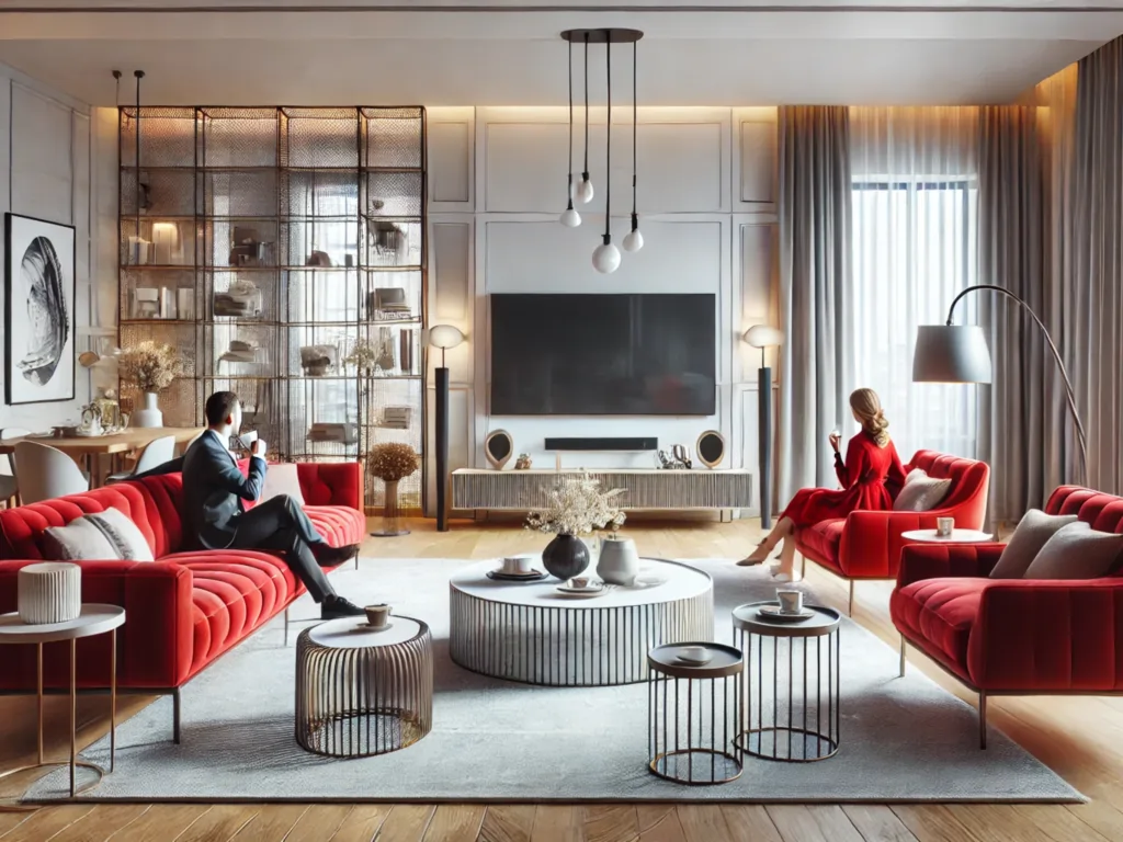 دکوراسیون اتاق نشیمن قرمز