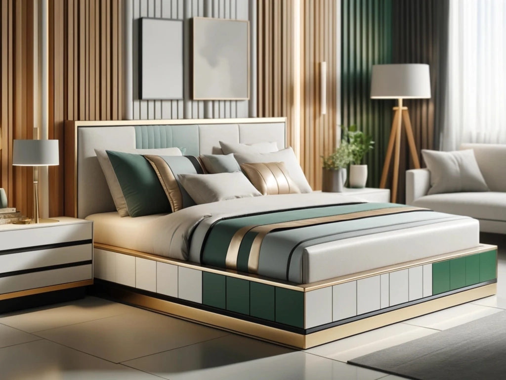 سرویس خواب ام‌دی‌اف با چوب سبز و سفید