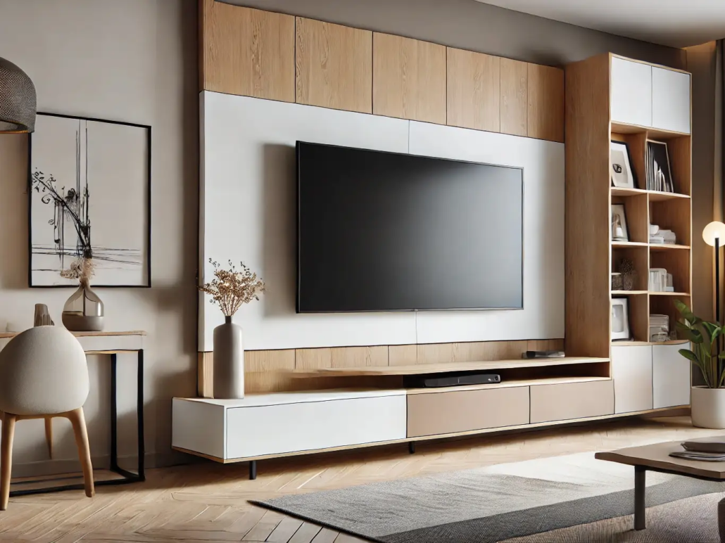 میز تلویزیون سفید و چوب ساده