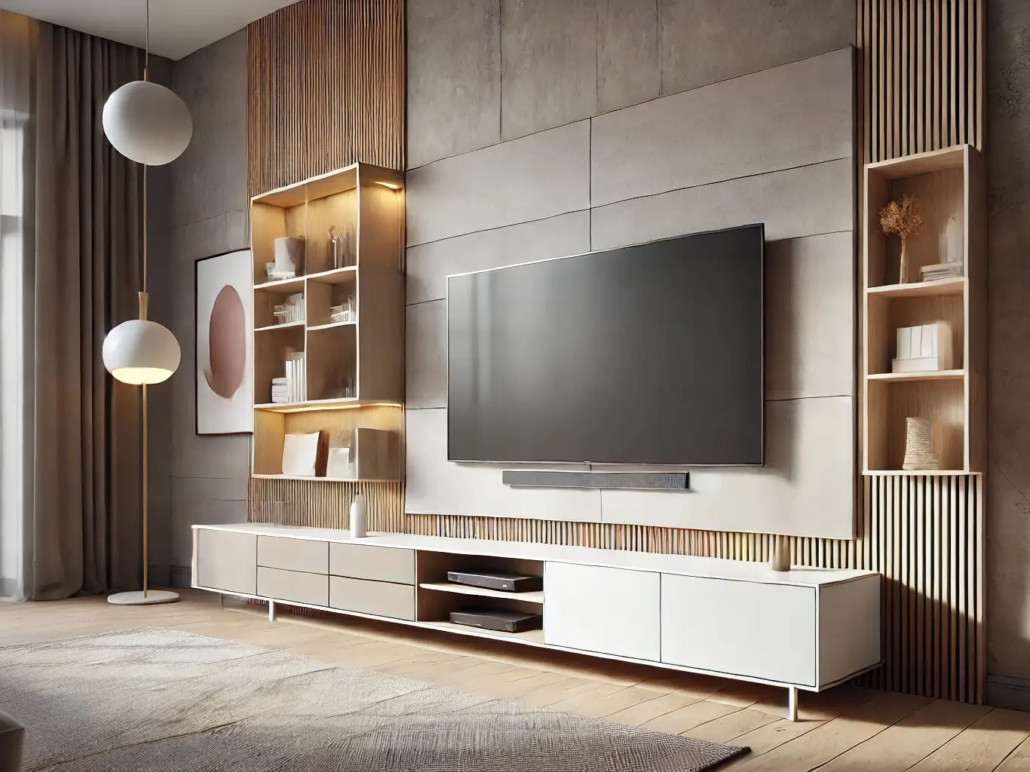 میز تلویزیون امدیاف پایهدار با قفسهبندی