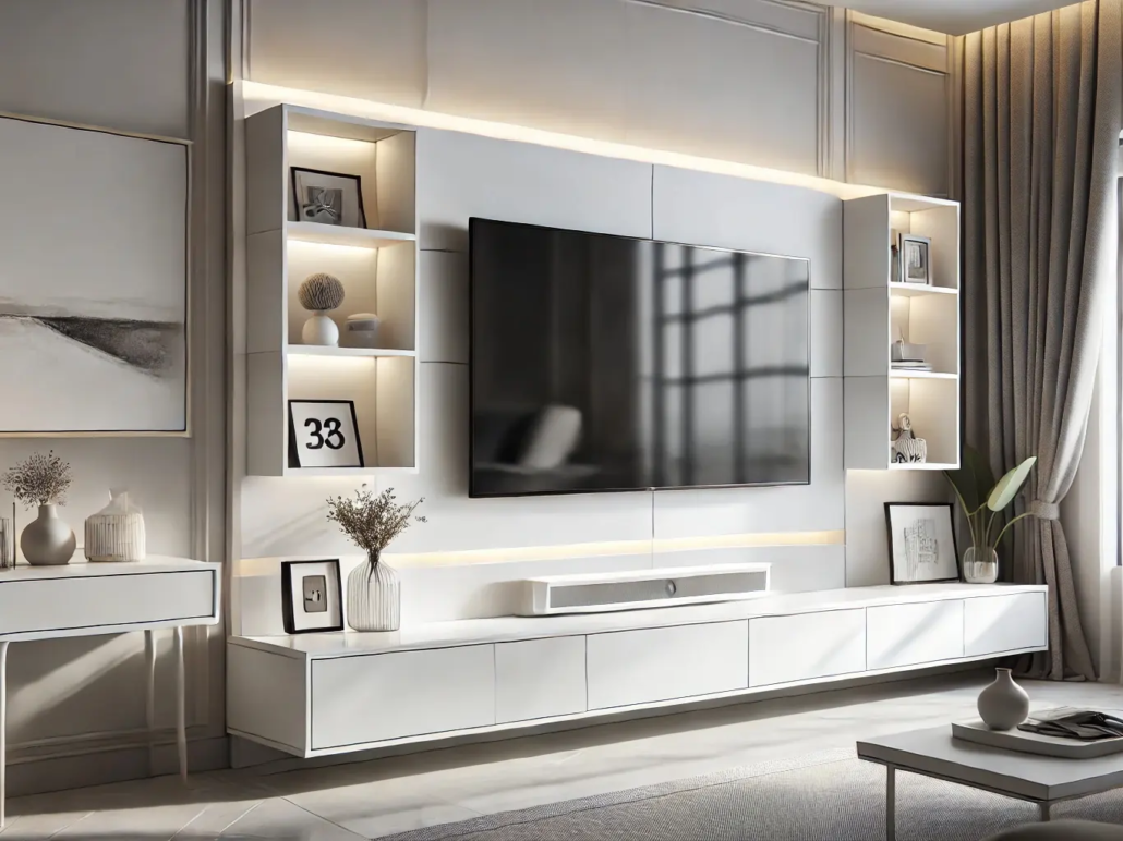 میز تلویزیون سفید براق با نورپردازی