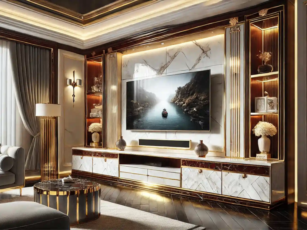 میز تلویزیون لاکچری طرح سنگ سفید